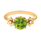 Rosec Jewels-Round Peridot Solitaire Flower Engagement Ring with Diamond