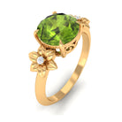 Rosec Jewels-Round Peridot Solitaire Flower Engagement Ring with Diamond