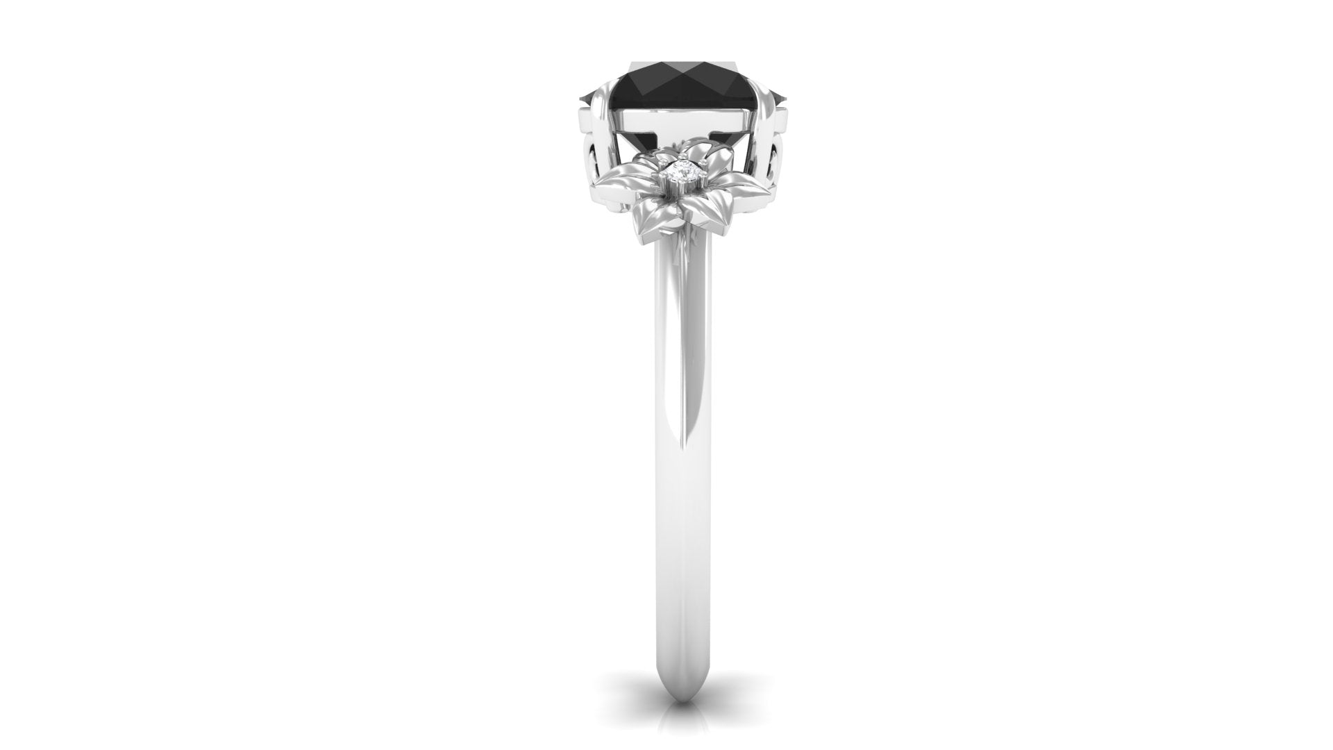 Rosec Jewels-Created Black Diamond Solitaire Flower Engagement Ring with Accent