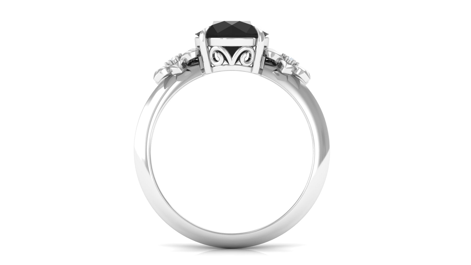 Rosec Jewels-Created Black Diamond Solitaire Flower Engagement Ring with Accent