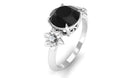 Rosec Jewels-Created Black Diamond Solitaire Flower Engagement Ring with Accent