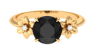 Rosec Jewels-Created Black Diamond Solitaire Flower Engagement Ring with Accent