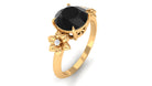 Rosec Jewels-Created Black Diamond Solitaire Flower Engagement Ring with Accent