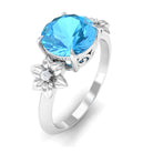 Rosec Jewels-2 CT Round Swiss Blue Topaz Solitaire Flower Engagement Ring with Diamond