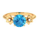 Rosec Jewels-2 CT Round Swiss Blue Topaz Solitaire Flower Engagement Ring with Diamond