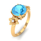 Rosec Jewels-2 CT Round Swiss Blue Topaz Solitaire Flower Engagement Ring with Diamond