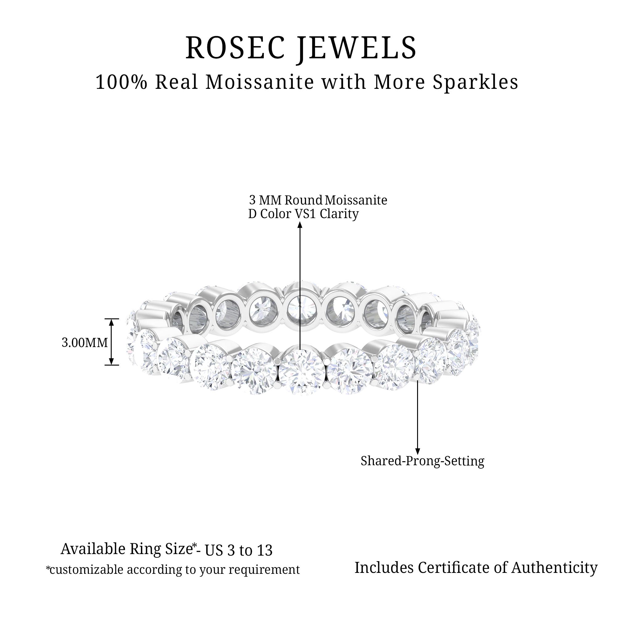 Rosec Jewels-Round Certified Moissanite Full Eternity Band Ring