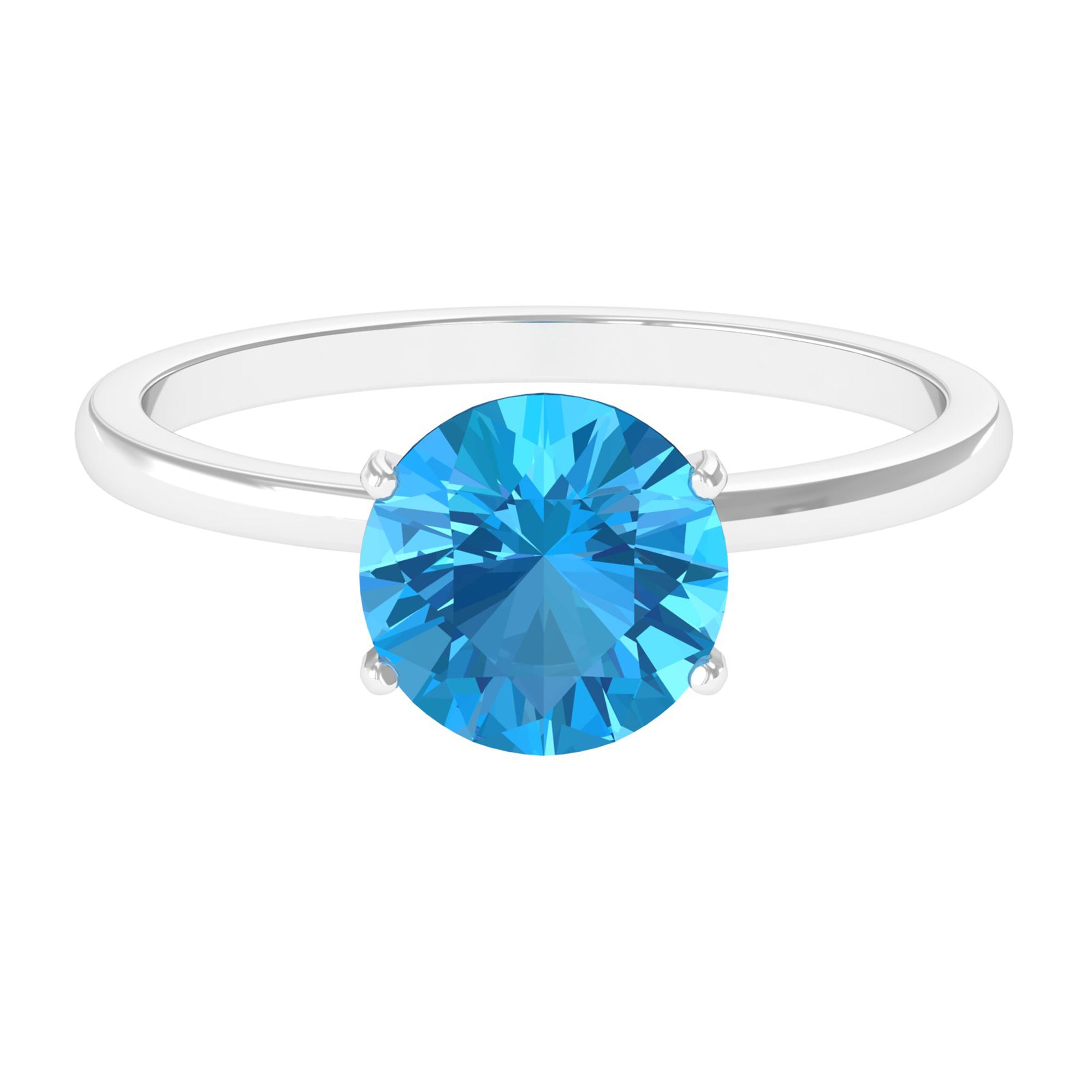 Rosec Jewels-2 CT Round Cut Swiss Blue Topaz Solitaire Engagement Ring