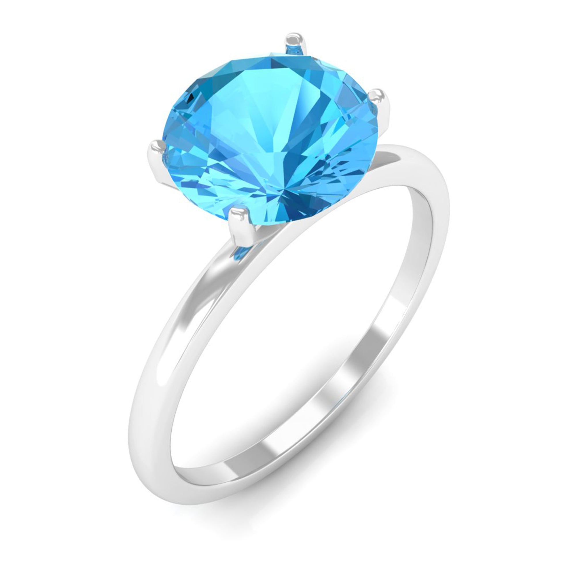 Rosec Jewels-2 CT Round Cut Swiss Blue Topaz Solitaire Engagement Ring