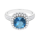 Rosec Jewels-Cushion Cut London Blue Topaz Statement Engagement Ring with Moissanite