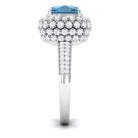 Rosec Jewels-Cushion Cut London Blue Topaz Statement Engagement Ring with Moissanite