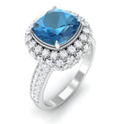 Rosec Jewels-Cushion Cut London Blue Topaz Statement Engagement Ring with Moissanite