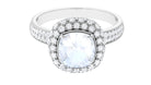 Rosec Jewels-Cushion Cut Moonstone Statement Engagement Ring with Moissanite