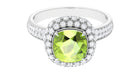 Rosec Jewels-Cushion Cut Peridot Statement Engagement Ring with Moissanite