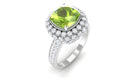 Rosec Jewels-Cushion Cut Peridot Statement Engagement Ring with Moissanite