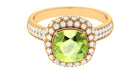 Rosec Jewels-Cushion Cut Peridot Statement Engagement Ring with Moissanite