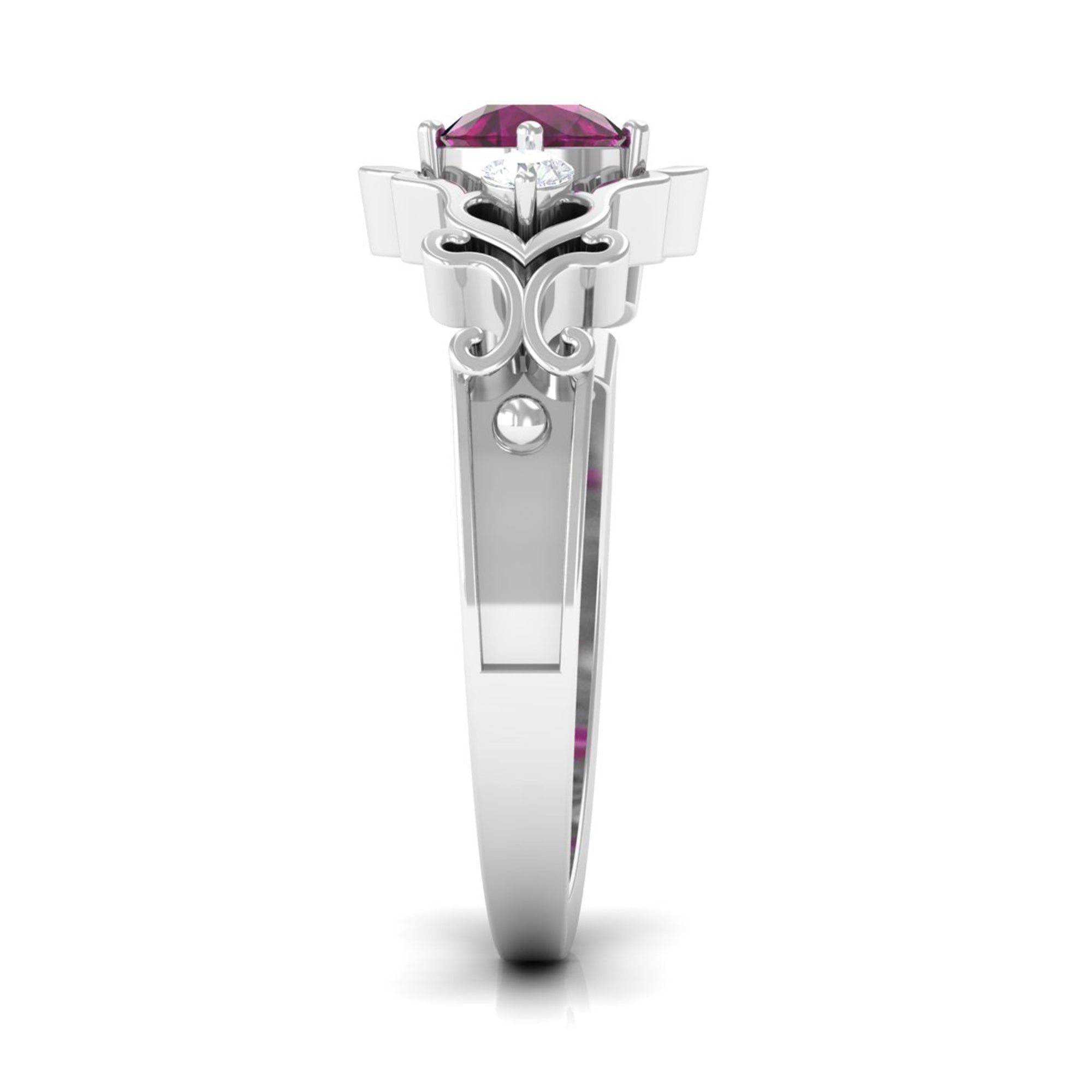 0.75 CT Rhodolite and Diamond Cut Out Antique Ring Rhodolite - ( AAA ) - Quality - Rosec Jewels