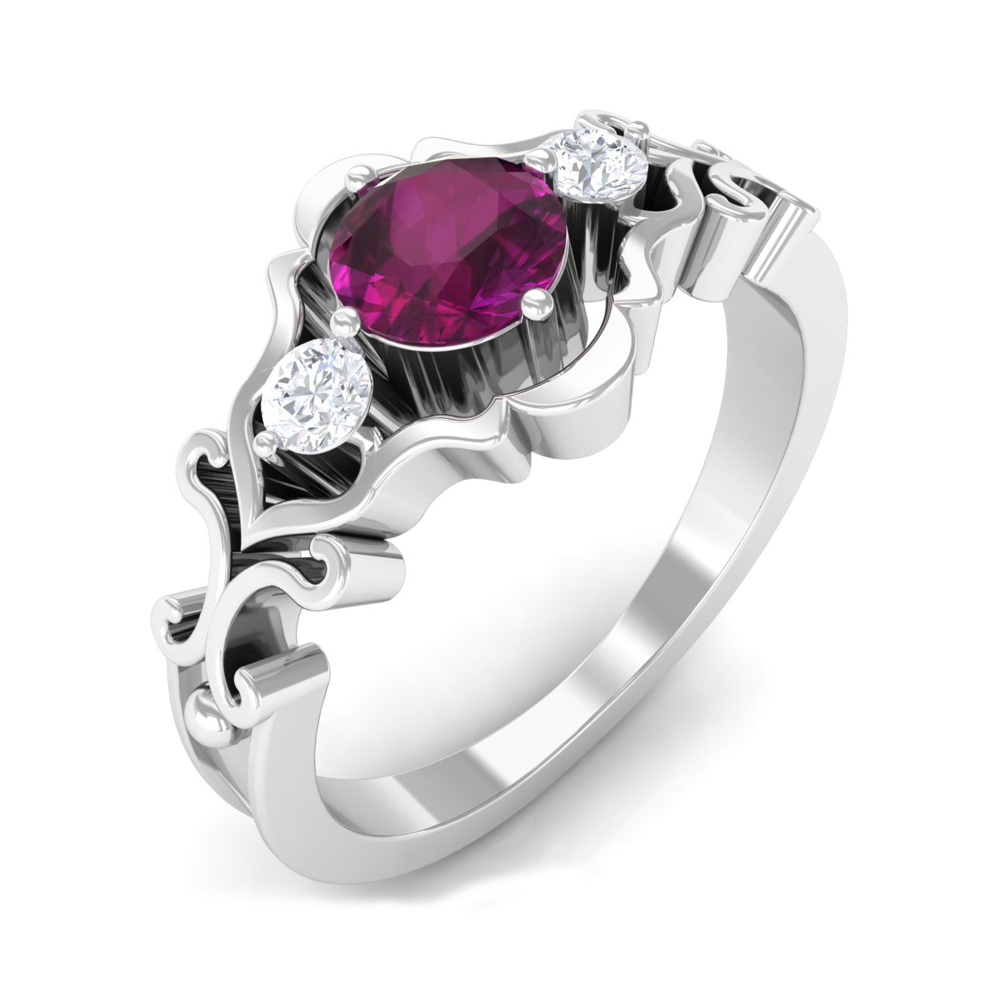 0.75 CT Rhodolite and Diamond Cut Out Antique Ring Rhodolite - ( AAA ) - Quality - Rosec Jewels