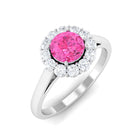 Rosec Jewels-Floral Pink Sapphire Engagement Ring with Diamond Halo