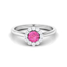 Rosec Jewels-Floral Pink Sapphire Engagement Ring with Diamond Halo