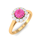 Rosec Jewels-Floral Pink Sapphire Engagement Ring with Diamond Halo