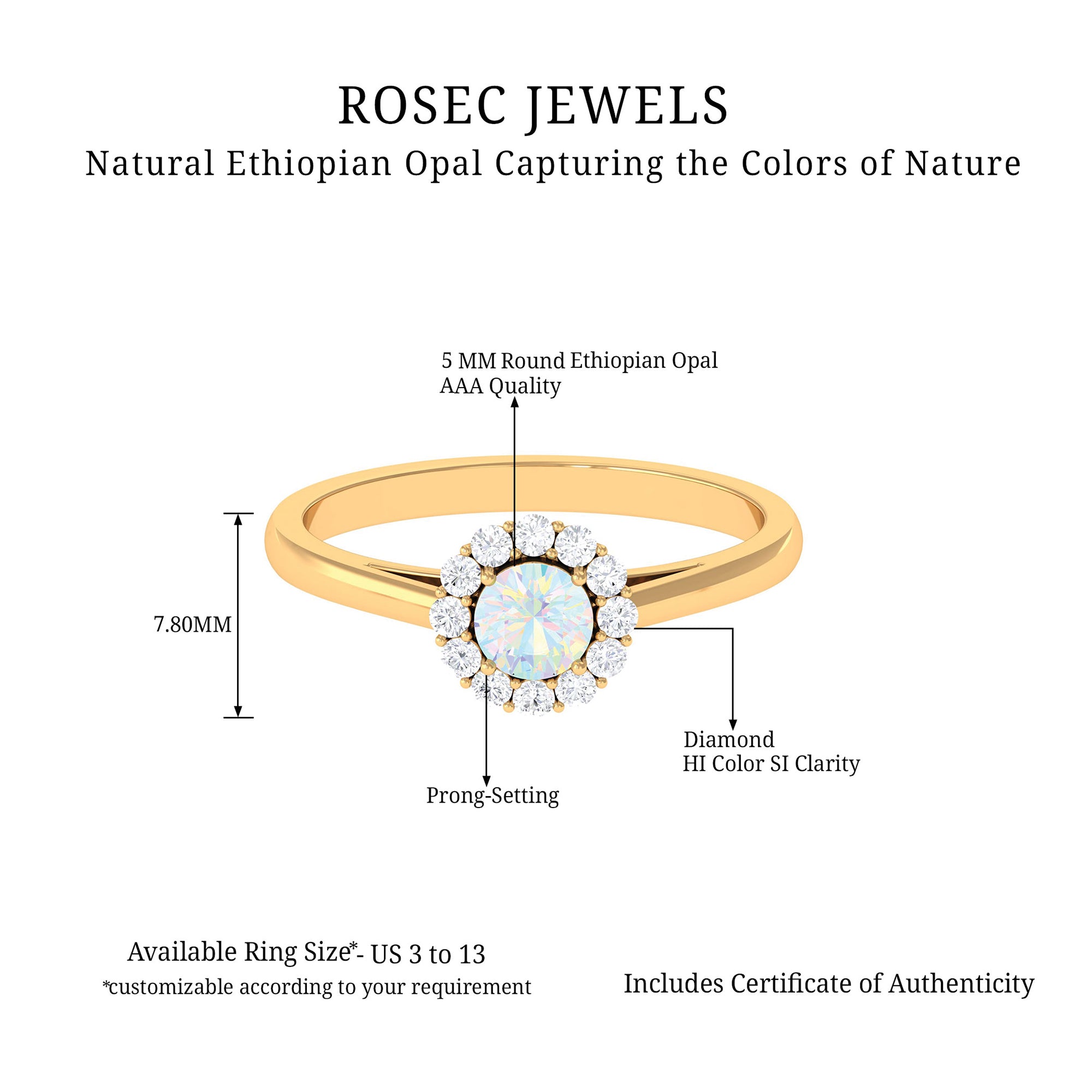 Rosec Jewels-1 CT Ethiopian Opal and Diamond Floating Halo Engagement Ring