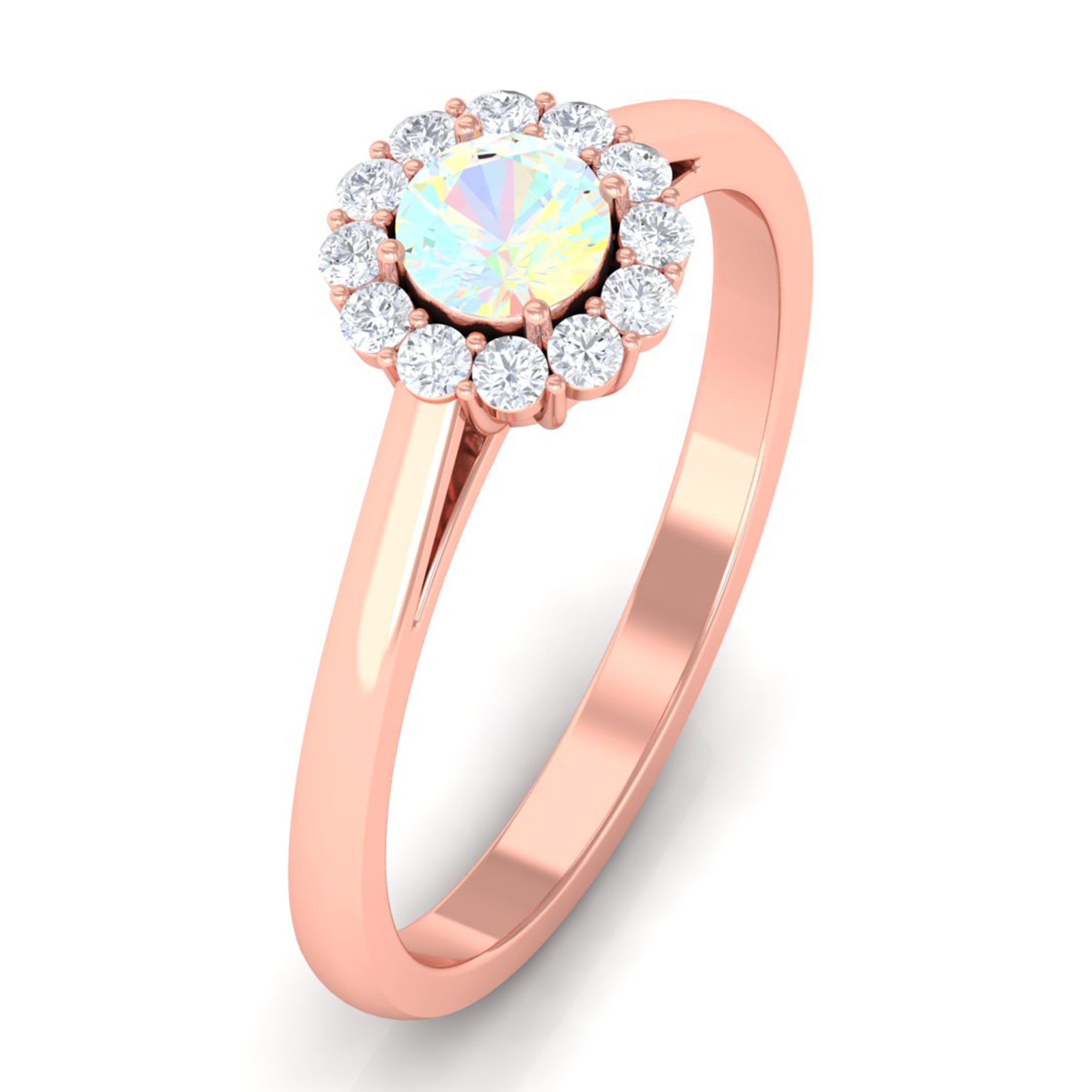 Rosec Jewels-1 CT Ethiopian Opal and Diamond Floating Halo Engagement Ring