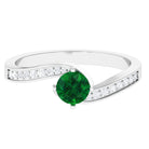 Rosec Jewels-Lab Grown Emerald Solitaire Bypass Ring with Diamond