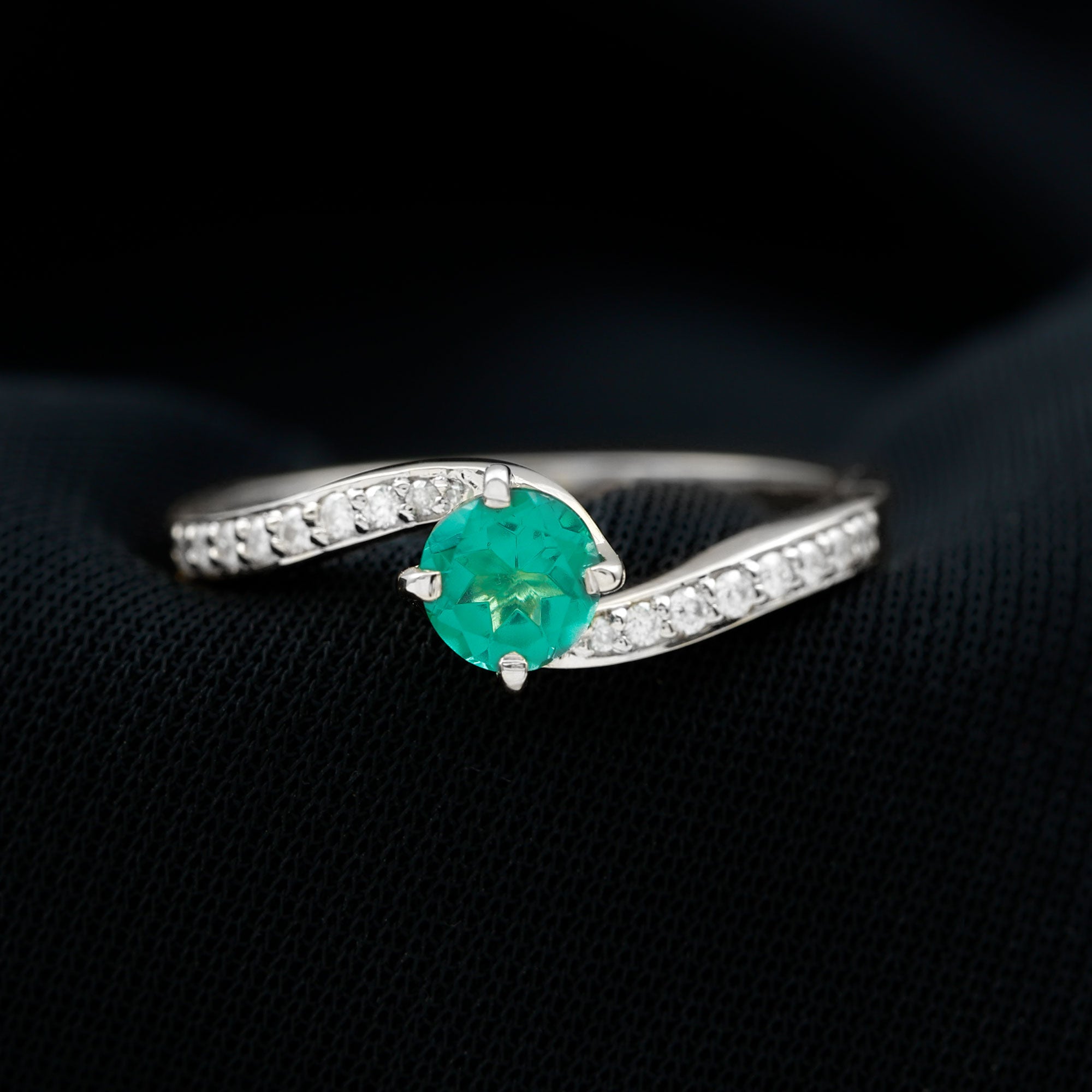 Rosec Jewels-Lab Grown Emerald Solitaire Bypass Ring with Diamond