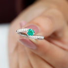 Rosec Jewels-Lab Grown Emerald Solitaire Bypass Ring with Diamond