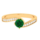 Rosec Jewels-Lab Grown Emerald Solitaire Bypass Ring with Diamond