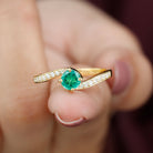 Rosec Jewels-Lab Grown Emerald Solitaire Bypass Ring with Diamond