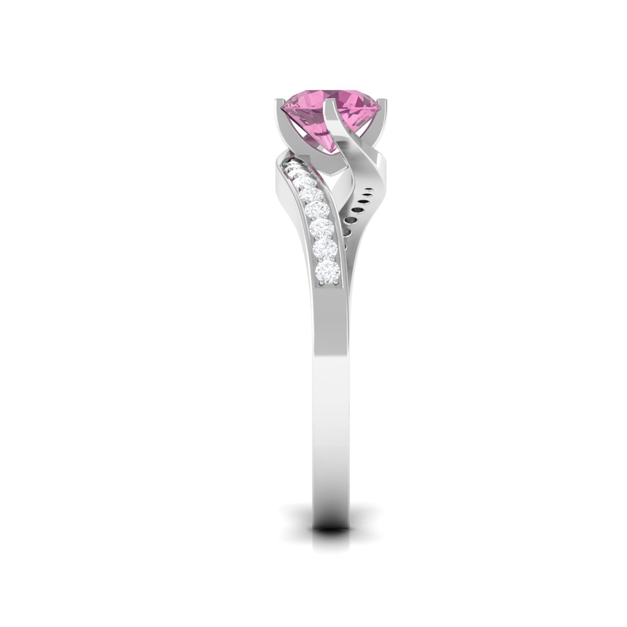 Rosec Jewels-Pink Tourmaline Solitaire Bypass Ring with Diamond