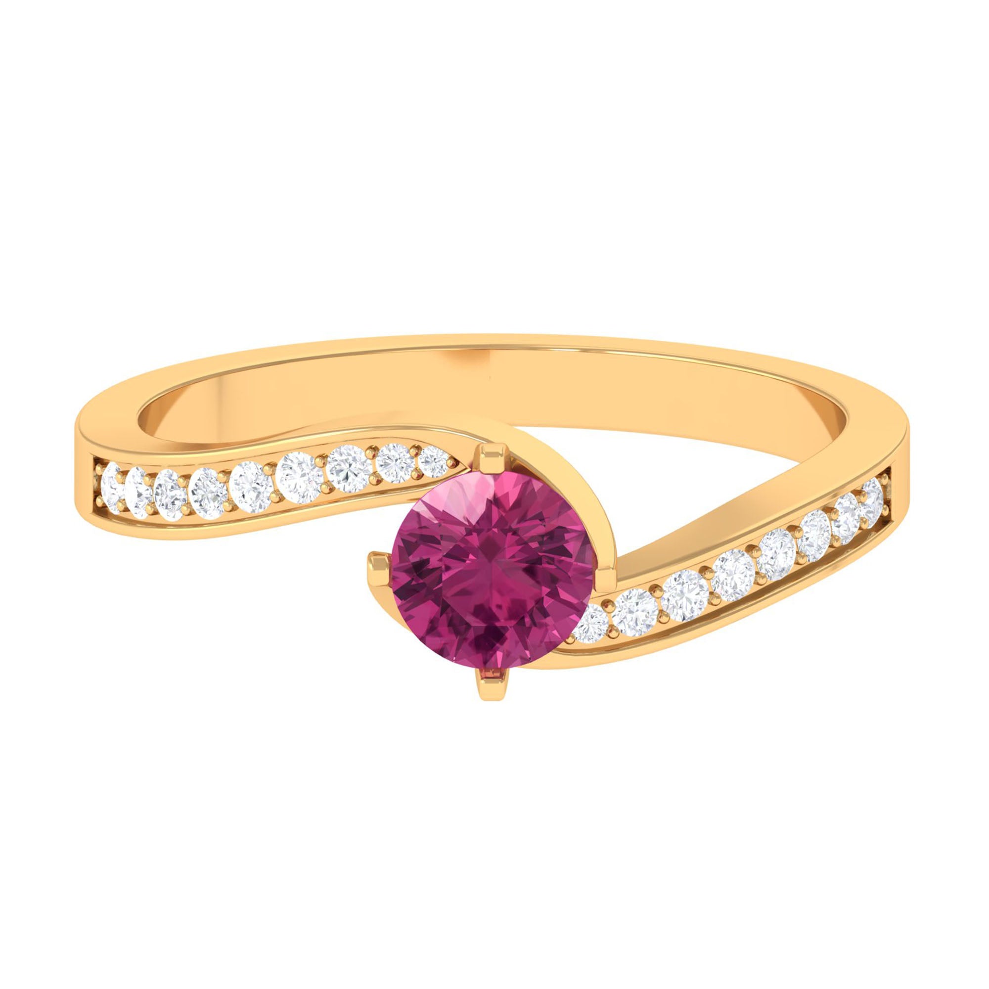 Rosec Jewels-Pink Tourmaline Solitaire Bypass Ring with Diamond