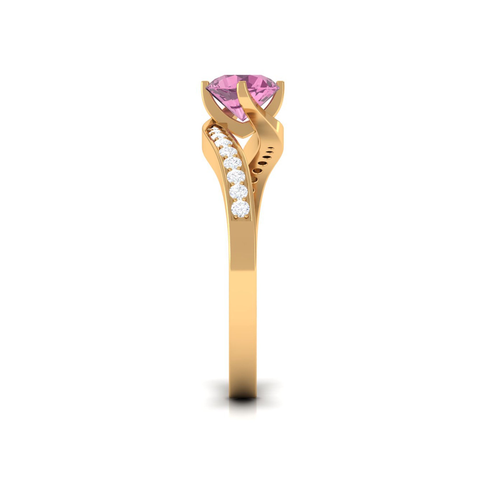 Rosec Jewels-Pink Tourmaline Solitaire Bypass Ring with Diamond