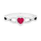 Rosec Jewels-Genuine Ruby Heart Crisscross Engagement Ring with Diamond