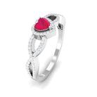 Rosec Jewels-Genuine Ruby Heart Crisscross Engagement Ring with Diamond