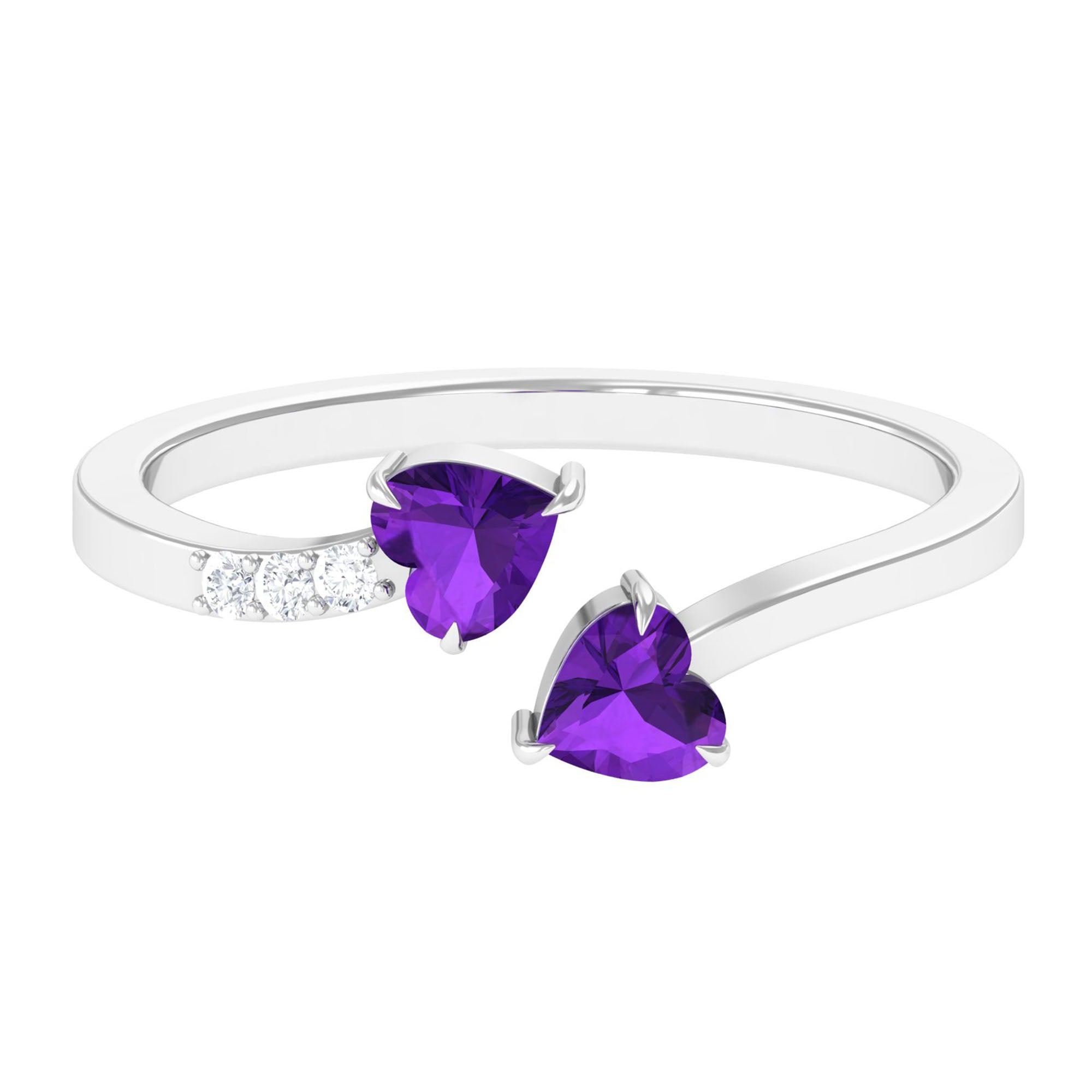 Rosec Jewels-Heart Shape Amethyst and Diamond Two Stone Wrap Ring