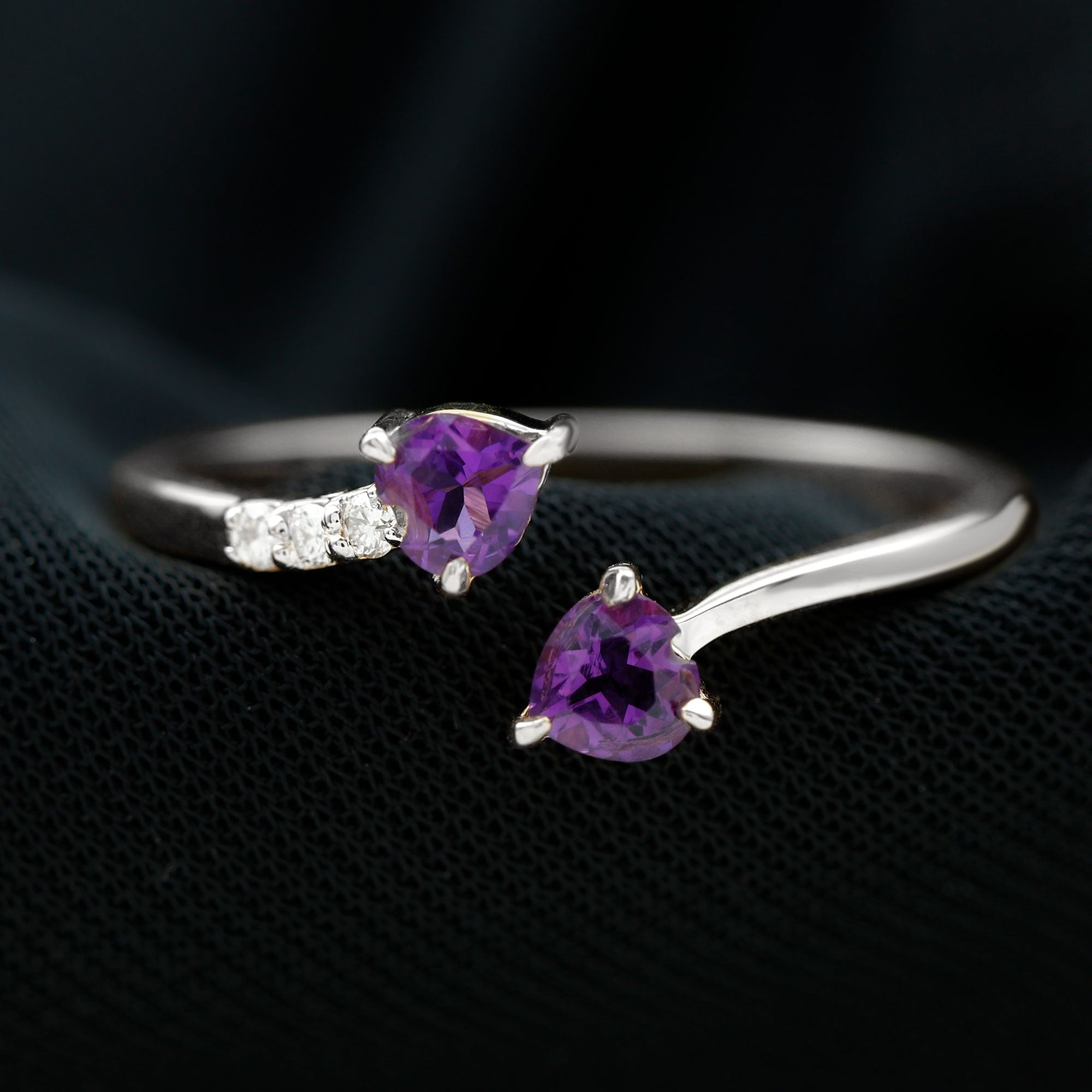 Rosec Jewels-Heart Shape Amethyst and Diamond Two Stone Wrap Ring