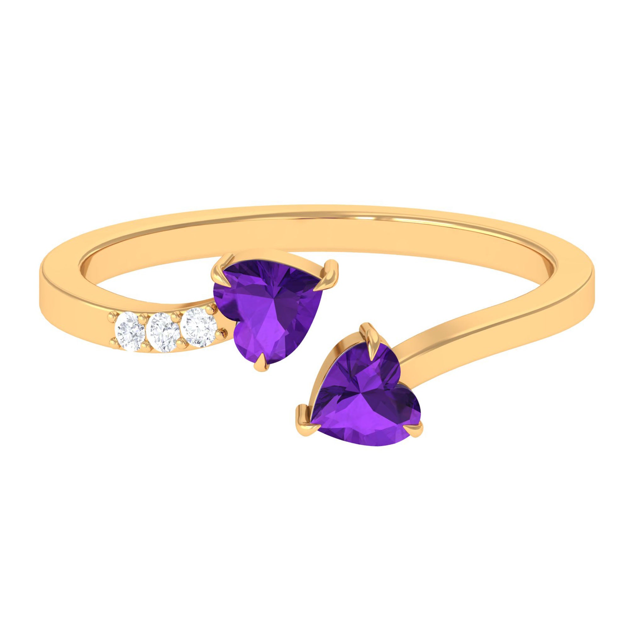 Rosec Jewels-Heart Shape Amethyst and Diamond Two Stone Wrap Ring