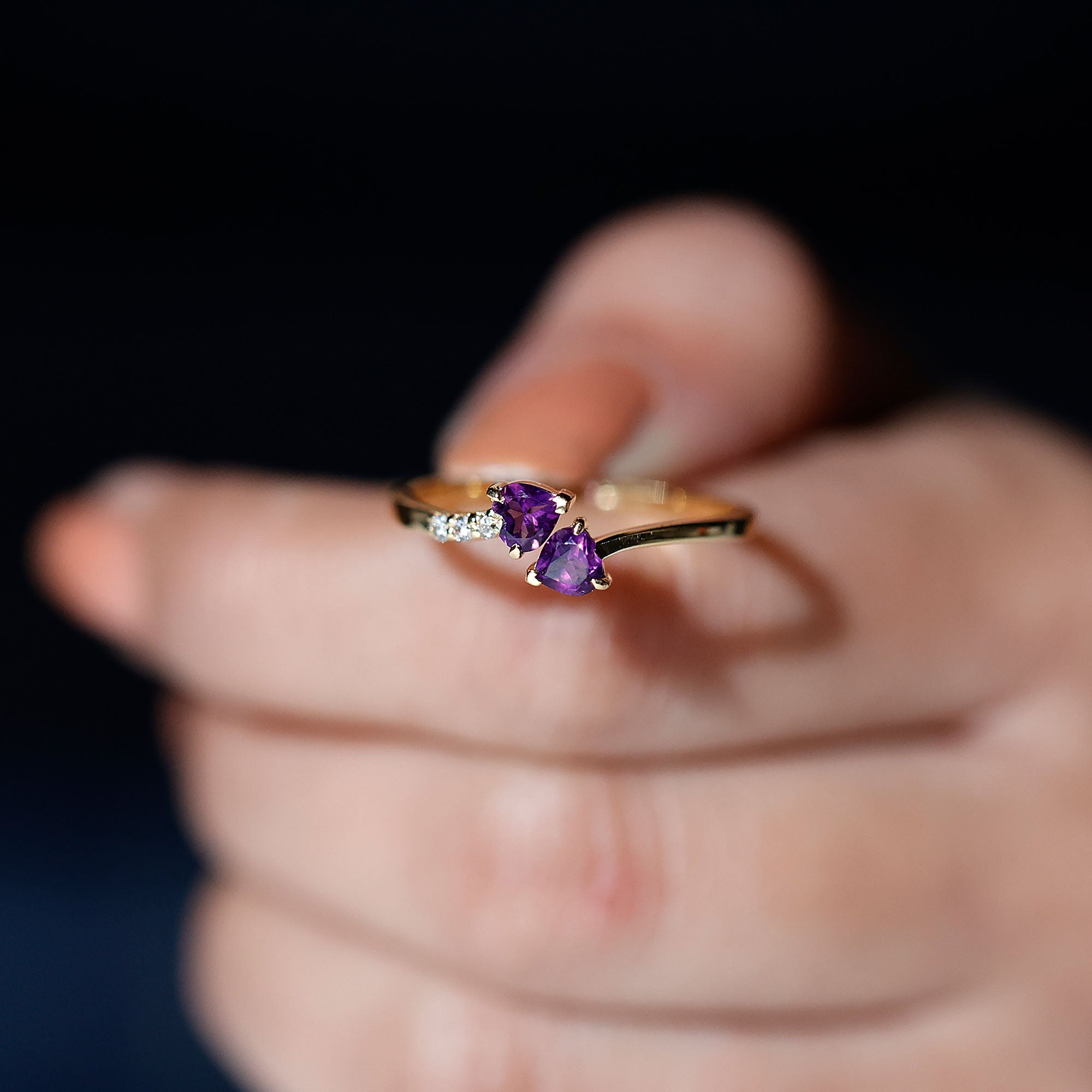 Rosec Jewels-Heart Shape Amethyst and Diamond Two Stone Wrap Ring