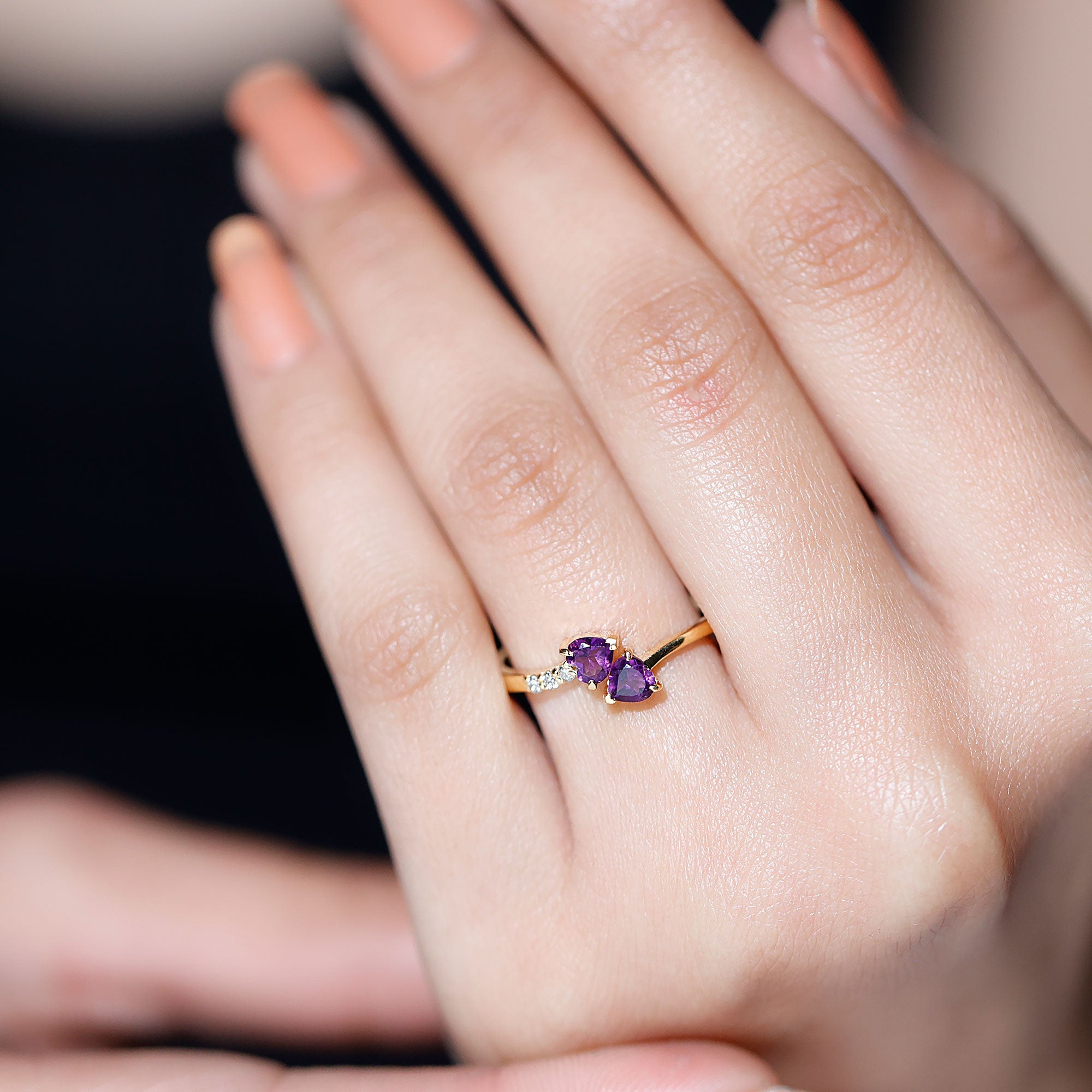 Rosec Jewels-Heart Shape Amethyst and Diamond Two Stone Wrap Ring