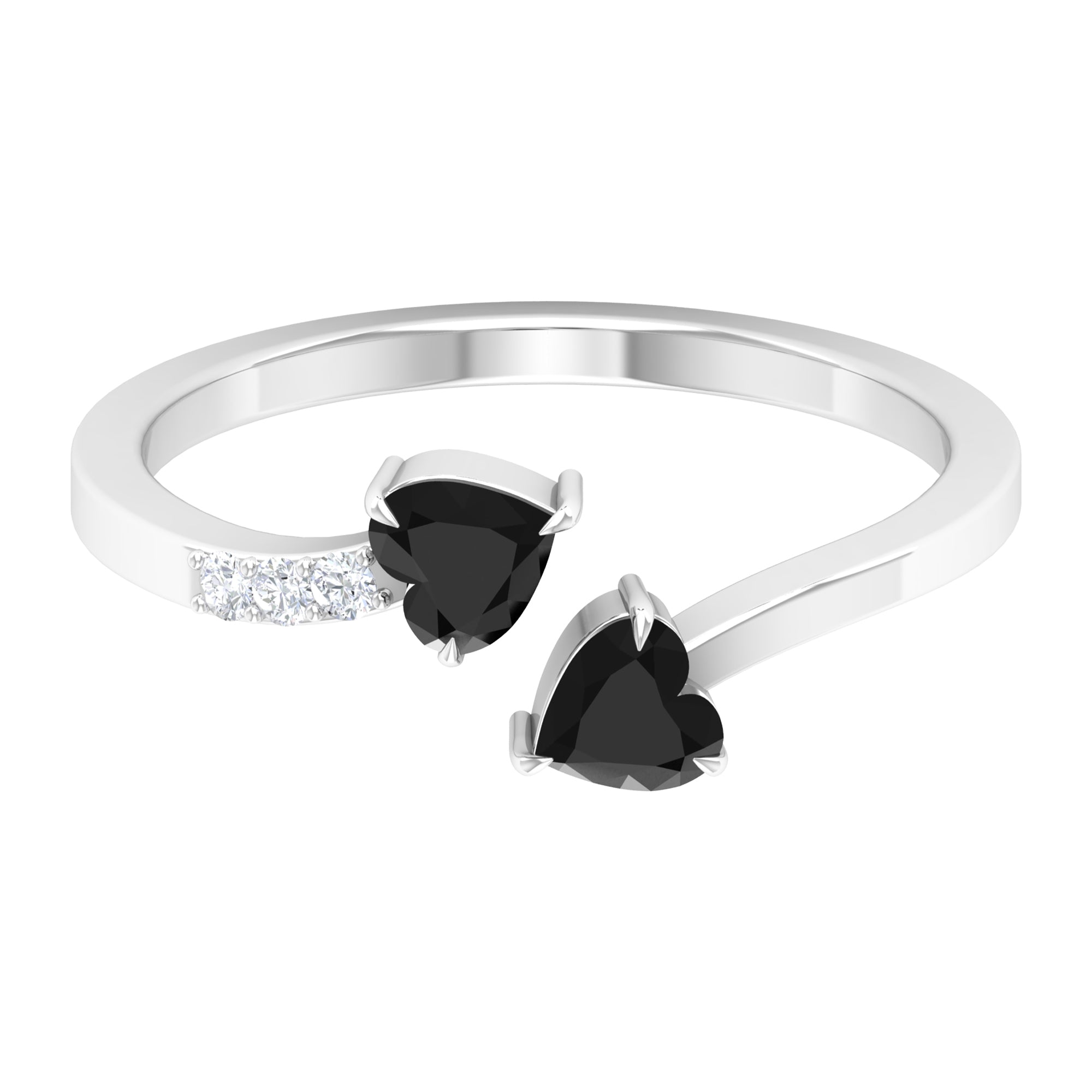 Rosec Jewels-Heart Shape Black Onyx Two Stone Wrap Ring with Diamond