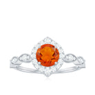 Rosec Jewels-Vintage Style Fire Opal Engagement Ring with Diamond Accent