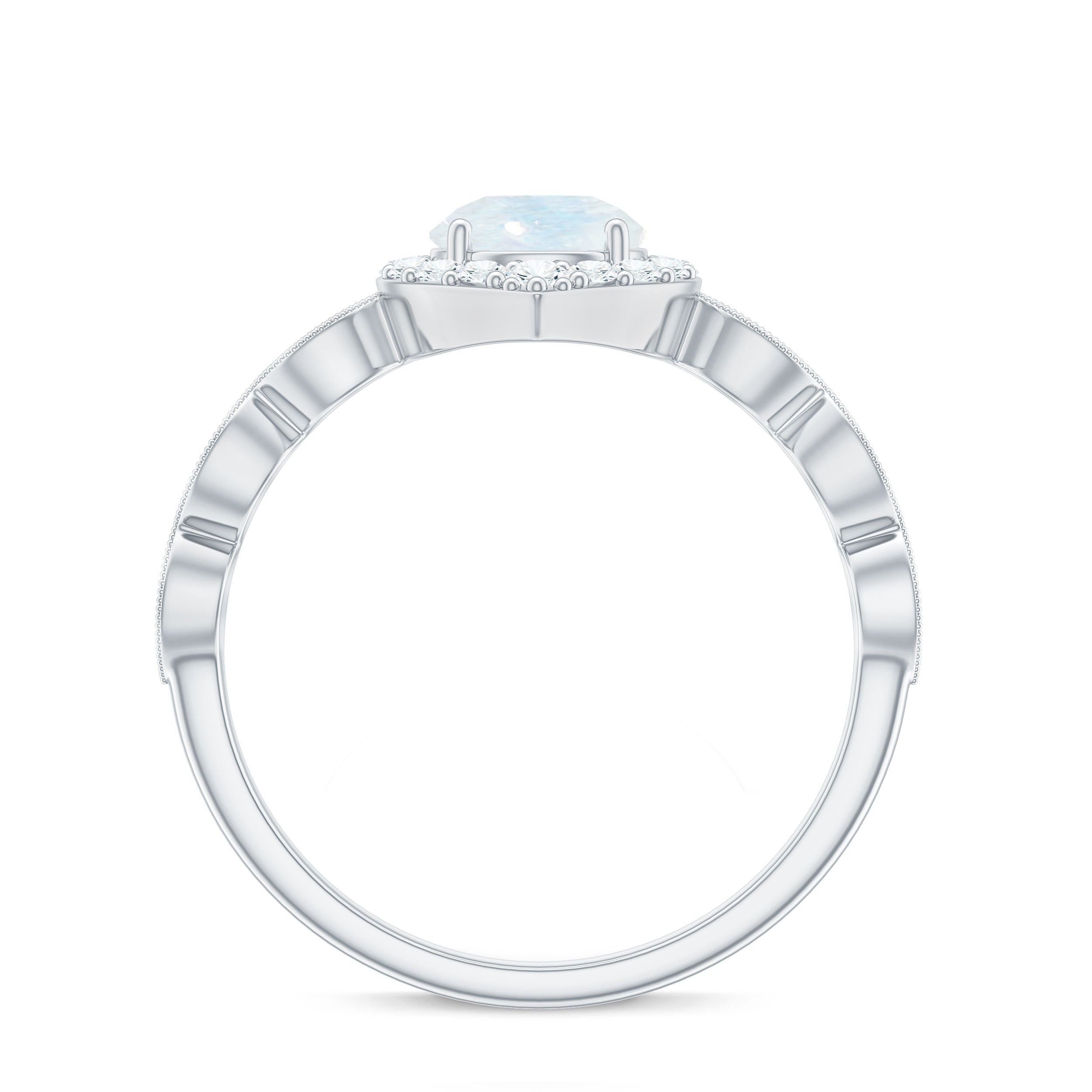 Rosec Jewels-Vintage Style Moonstone Engagement Ring with Diamond Accent