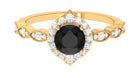 Rosec Jewels-Vintage Style Black Spinel Engagement Ring with Diamond Accent