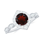 Rosec Jewels-Vintage Style Garnet Engagement Ring with Diamond Accent