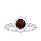 Rosec Jewels-Vintage Style Garnet Engagement Ring with Diamond Accent