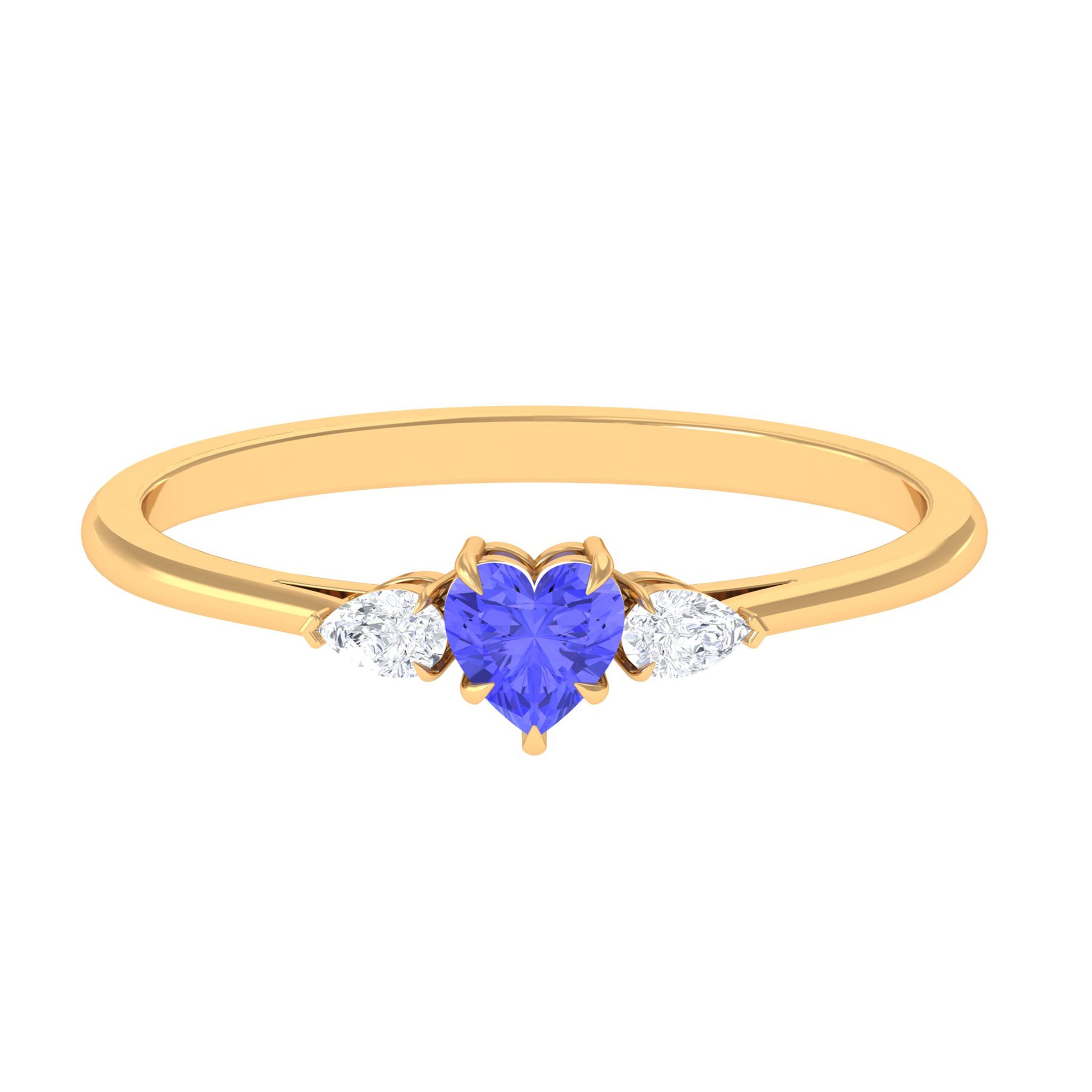 Rosec Jewels-Heart Shape Tanzanite 3 Stone Promise Ring with Diamond