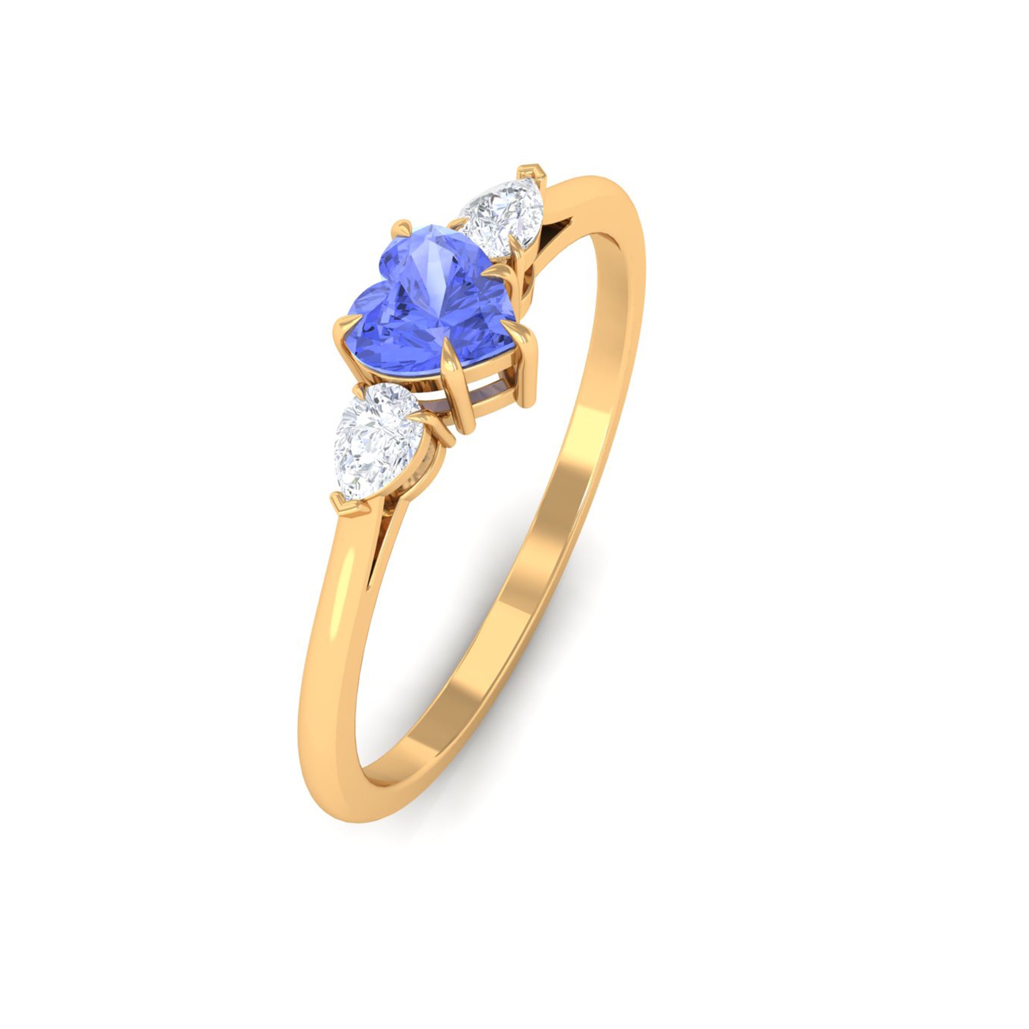 Rosec Jewels-Heart Shape Tanzanite 3 Stone Promise Ring with Diamond